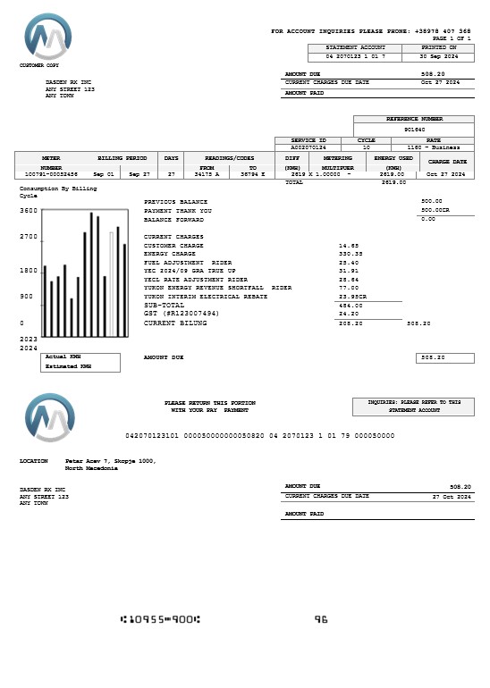 Macedonia MGI Energetika business utility bill Word and PDF template PSD template